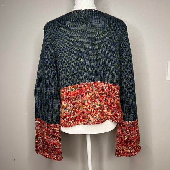 Y2K Kimchi Blue Knit Cardigan Size M Wide Bell Sleeve Pockets Early 2000s Boho - Picture 7 of 9